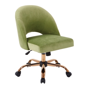 Chaise de bureau Lula en tissu vert de jardin avec base en or rose
