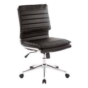 Armless Mid Back Manager Faux Chaise en cuir en noir avec base Chrome