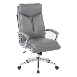 Executive Faux Leather High Back Chair with Padded Arms and Chrome Finish Base