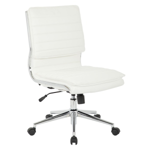 Armless Mid Back Manager de faux cuir chaise en blanc avec base Chrome