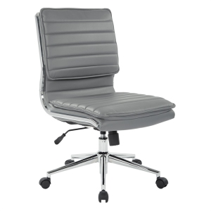 Armless Mid Back Chaise en cuir Faux Manager en charbon de bois avec base Chrome