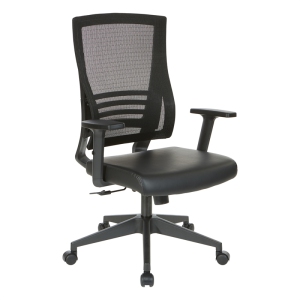 Chaise de dos en maille verticale en cadre noir avec cuir noir