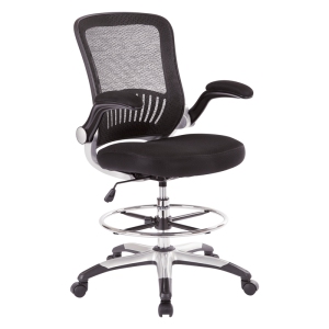 Mesh Back Drafting Fabric Chair with Adjustable Foot Ring and Padded Flip Arms