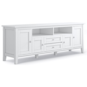 Simpli Home Warm Shaker Wood 72" Transitional TV Media Stand in White For TVs up to 80"