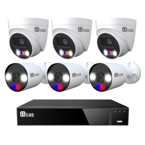 Elder AI 4K Security Camera System 8Ch NVR 2TB PoE 6-Camera Outdoor, Person & Vehicle Detection & NDAA, Red & Blue Deterrence, Spotlight Home Surveillance 8MP Wired DIY, RB Series