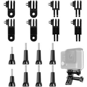 16 PCS 3-Way Pivot Arm Assembly Extension Kit, 3 Way Adjustable Pivot Arm Extension Thumb Knob Buckle Clip Basic Mount for GoPro Hero SJCAM and Sports Camera, Black