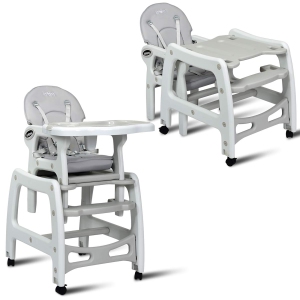 Chaise haute pour bébé 3 en 1 avec dossier réglable et plateaux amovibles Beige/Grey/Rose