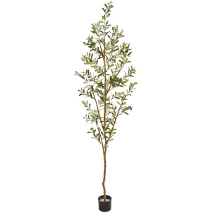 Nearly Natural 82" Olive Artificial Tree with Single Trunk Split in Green/Black