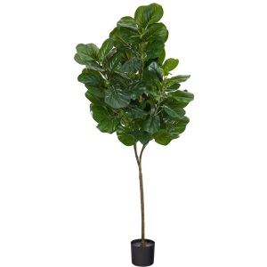 Nearly Natural 72" Fiddle Leaf Fig Artificial Tree in Green/Black
