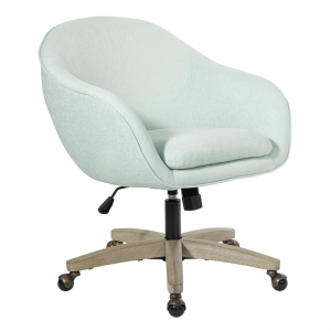 Chaise de bureau Nora en tissu bleu menthe avec base en bois brossé gris KD