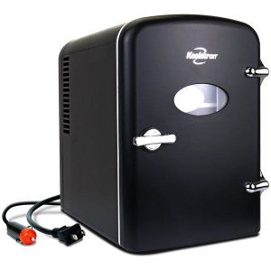 Koolatron 4L Retro Portable Mini Fridge w/ 12V DC and 110V AC Cords, 6 Can Personal Cooler, Black