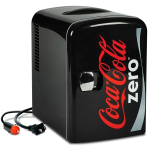Coca-Cola Coke Zero 4L Portable Cooler/Warmer, Compact Personal Travel Fridge for Snacks Lunch Drinks Cosmetics, Includes 12V and AC Cords, Black