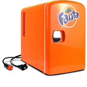 Coca-Cola Fanta Refroidisseur/Chauffeur 4L avec Câbles 12V DC et 110V AC, Mini Réfrigérateur Portable de 6 Canettes, Orange