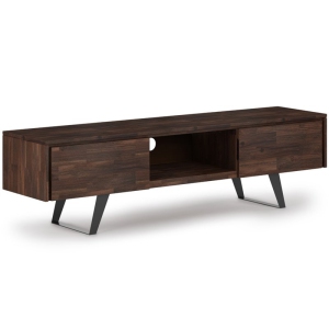 Simpli Home Lowry 72" Solid Wood Modern TV Stand in Distressed Charcoal Brown