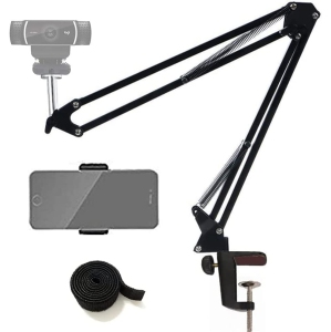 Webcam Mount Phone Holder Suspension Scissor Arm Webcam Stand Camera Phone Tripod Holder for Cellphones, Logitech Webcam C920 C930 C922 C615 and Other Devices with 1/4' Thre