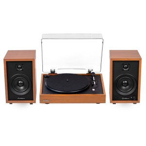 Electrohome Montrose Record Player Stereo System with 4" Bluetooth Powered Bookshelf Speakers, Vinyl-to-MP3 Recording