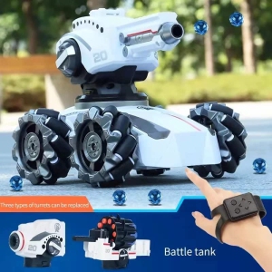 RC Tank Car, 2.4Ghz 4WD Remote Control Tank with 3 Shooting Head and 1200mAH Battery Rechargeable 360°RotatingKids 4WD Battle Stunt Car, Blow Bubble, Shoot Foam Darts,Remote Contro