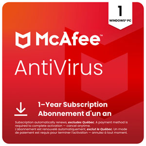 McAfee AntiVirus (Windows PC) - 1 Périphérique - 1 Année - Téléchargement numérique