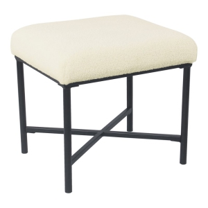 HomePop Square Transitional Metal and Faux Sheepskin Fabric Ottoman in Cream