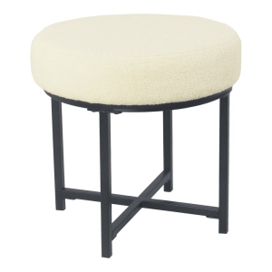 HomePop Round Transitional Metal and Faux Sheepskin Fabric Ottoman in Cream