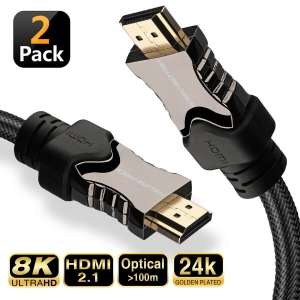 2-PACK 8K HDMI 2.1 Cable 48Gbps 8K@120Hz Dolby Vision HDCP 2.2, 4:4:4 HDR, eARC