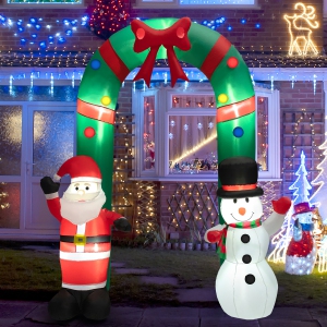 Costway 8FT Christmas Inflatable Archway w/ Santa Claus & Snowman and LED Lights