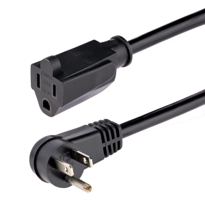 Startech 6ft (2m) Power Extension Cord, Right Angle NEMA 5-15P to NEMA 5-15R- Black-(RFX-6F-POWER-CORD)