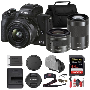 Canon EOS M50 Mark II Mirrorless Camera W/ 15-45mm Lens + 64GB Card Basic Bundle