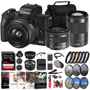 Canon EOS M50 Mark II Mirrorless Camera W/ 15-45mm Lens + 64GB Card Graphic Bundle (International Version)
