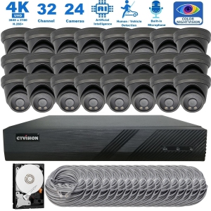 CTVISION Full Color Night Vision 4K Wired Audio Security Camera System, 24 Camera Surveillance Kit Outdoor DIY Audio 8TB HDD Included for Home Business Security Camera System