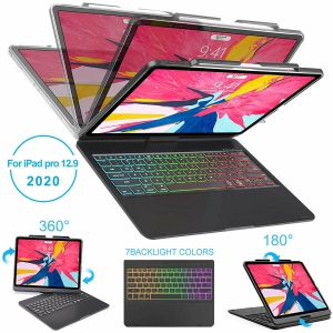 Wireless Keyboard Case-7 Color Backlit 360 Rotatable for iPad Pro 12.9" 11" 2020