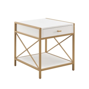 Leick Home 9206-WTGL Claudette Metal and Wood Drawer End Table in White/Gold