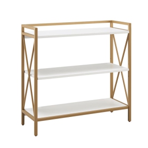 Leick Home 9261-WTGL Claudette Mixed Metal and Wood Bookshelf in White/Gold