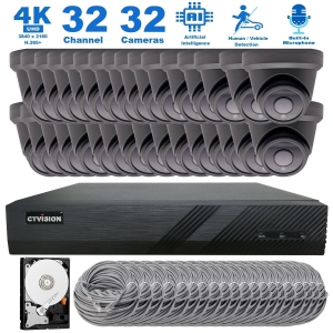 CTVISION 4K Wired Audio Security Camera System, 32 Camera Surveillance Kit Outdoor DIY Audio 8TB HDD Included for Home Business Security Camera System