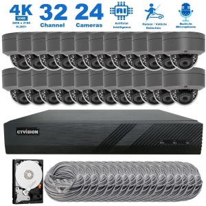 CTVISION 4K Wired Audio Security Camera System, 24-Camera Surveillance Kit Outdoor DIY Audio 8TB HDD, Home Business Security Camera System
