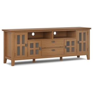 Simpli Home Artisan Wood 72" Transitional TV Media Stand in Honey Brown For TVs up to 80"
