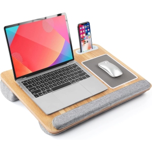 Lap Desk - Lap Laptop Desk Fits for 17 Inch Laptop, Lap Desk with Cushion & Wrist Rest, Laptop Lap Desk w/Mouse Pad & Cellphone Slot, for Couch & Bed, Home & Office