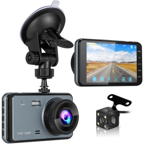 1296P Full HD Dual Dashcam with Night Vision 140°Wide Angle 4" HD Screen for Car