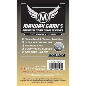 Mayday Games Board Game "Space Alert & Dungeon Petz" Size Premium Card Sleeves: "Clear" (61mm x 103mm) 50 Thick Sleeves Per Pack