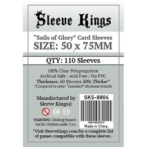 Sleeve Kings Board Game "Sails of Glory" Size Card Sleeves: "Clear" (50mm x 75mm) 110 Sleeves Per Pack