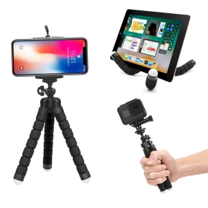 Phone Tripod, Portable and Adjustable Camera Stand Holder with Wireless Remote and Universal Clip, Compatible with Cellphones, Sports Cameras