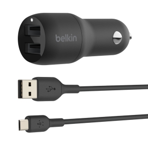 Belkin Boost Charge 24W Dual USB-A Car Charger with 1m USB-A/Micro-USB Cable - Black - (CCE002bt1MBK)