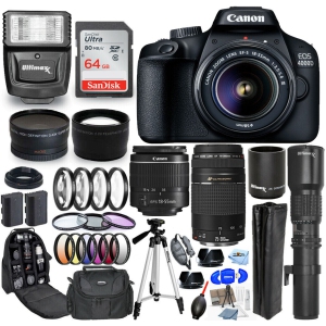 Canon EOS 4000D / Rebel T100 18-55mm + 75-300mm + 500mm 30 Piece Accessory Kit