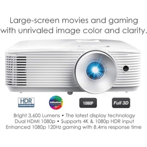 Optoma HD28HDR 1080p Home Theater Projector for Gaming and Movies | Support for 4K Input | HDR Compatible | 120Hz refresh rate | Enhanced Gaming Mode, 8.4ms Response Time.