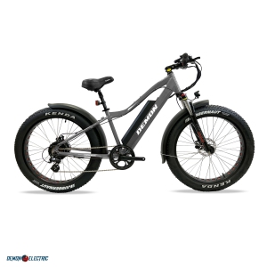 Demon Electric Thunderbolt SL 500W 26-in Fat-Tire Electric Bike, 50-60km Battery Range, Front Suspension, TEKTRO Hydraulic Brakes, SHIMANO 7 Speed Gear - Silver