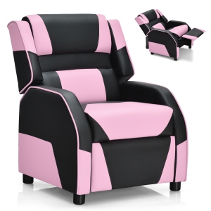 Gymax Gaming Recliner Sofa PU Leather Armchair for Kids Youth w/ Footrest Blue/Red/White/Yellow