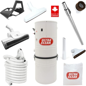 Ultra Clean SC100 Heavy Duty Powerful Central Vacuum System –with Air Turbo Nozzle,Hose & Accessories-Ideal for Hardwood Floors, Area Rugs & Berber Carpeting (35 ft, White)