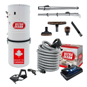 Ultra Clean SC100 Heavy Duty Powerful Central Vacuum System – Made in Canada – with Deluxe Electric Hose, Powerhead and Accessory Package (35, Pigtail, Black)