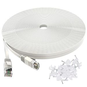 Cat 6 Ethernet Cable 75 ft, Outdoor&Indoor 10Gbps Support Cat8 Cat7 Network, Flat Internet RJ45 LAN Patch Cords, Solid High Speed Computer Wire with Clips for Router, Modem, PS4/5
