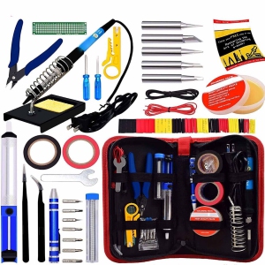 Soldering Iron Kit -Temperature, Solder Wire, Tweezers, Soldering Iron Stand, Soldering Iron Tips Set, Desoldering Pump, Solder Wick, Heatshrink Tubes